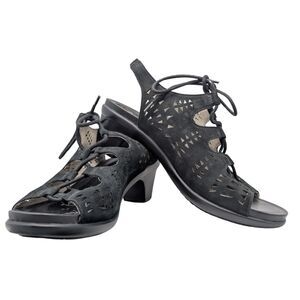 Abeo Black Goldie Nubuck Lace Up Heel Sandal Size Womens 8
